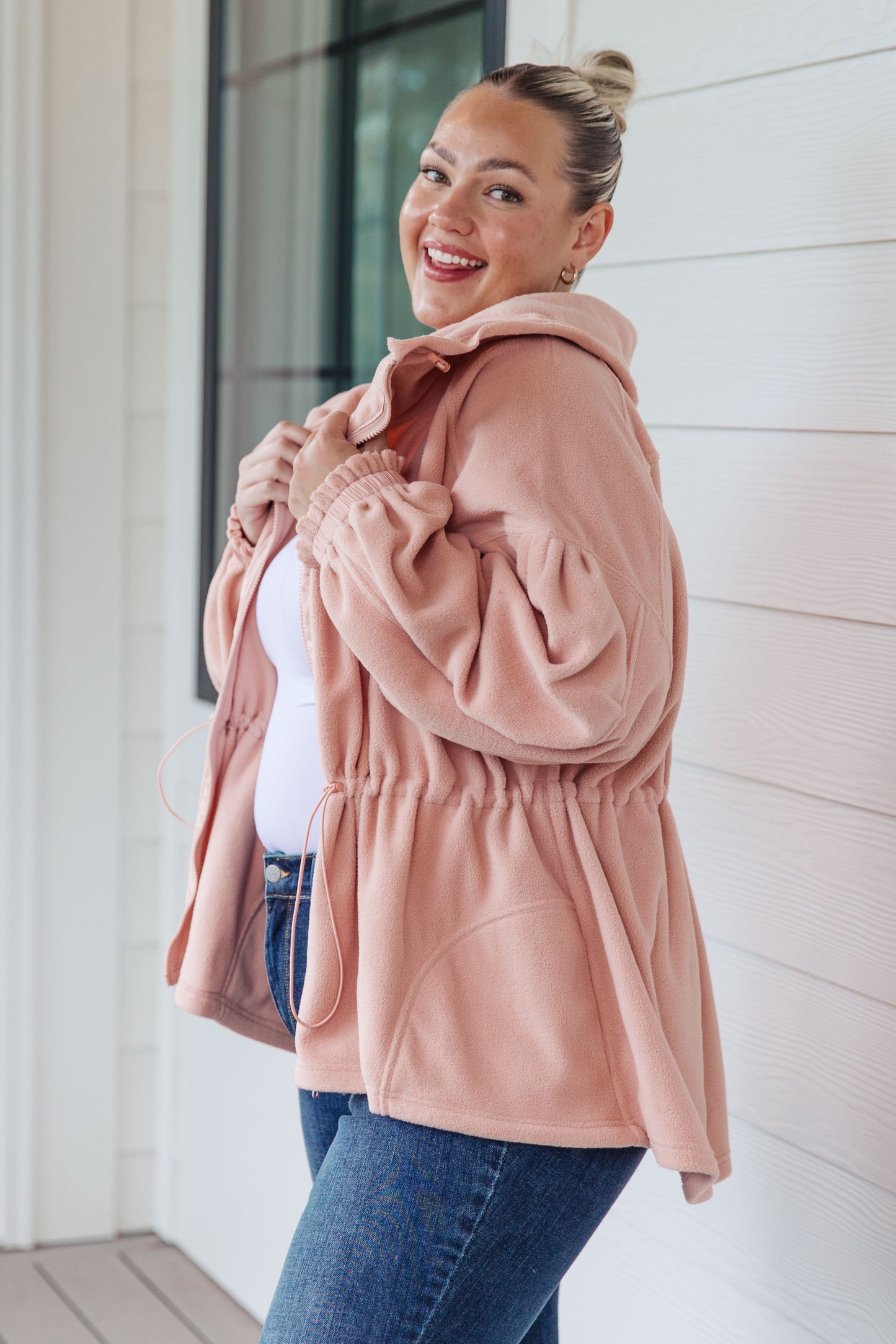 Zipped and Cinched Zip Up Jacket - Southern Divas Boutique