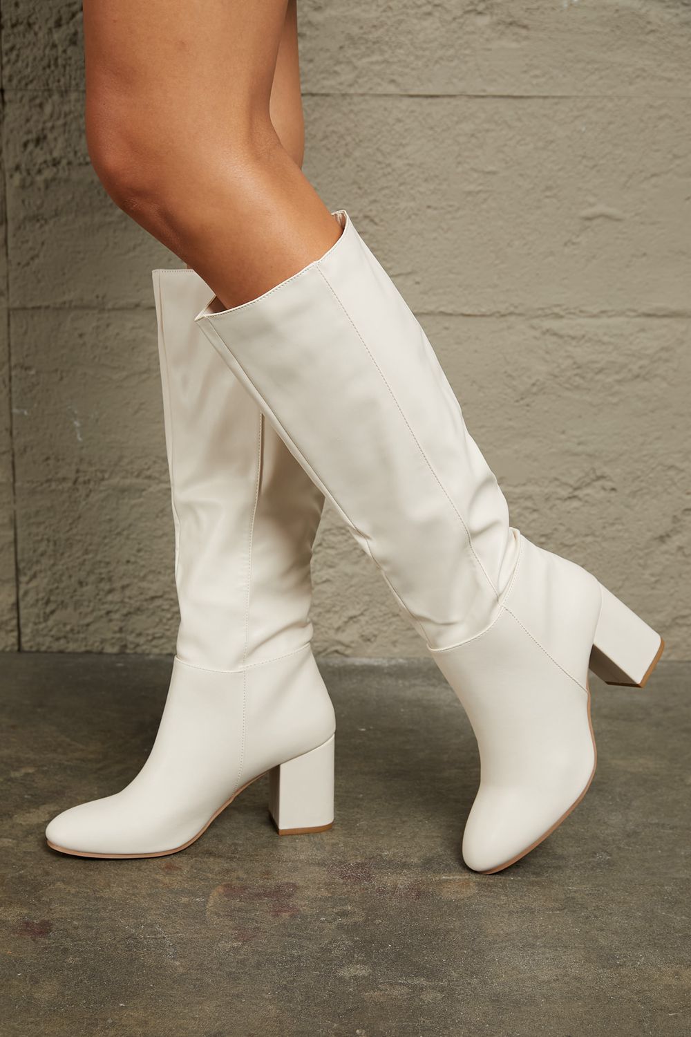 Block Heel Knee High Boots - White - Southern Divas Boutique