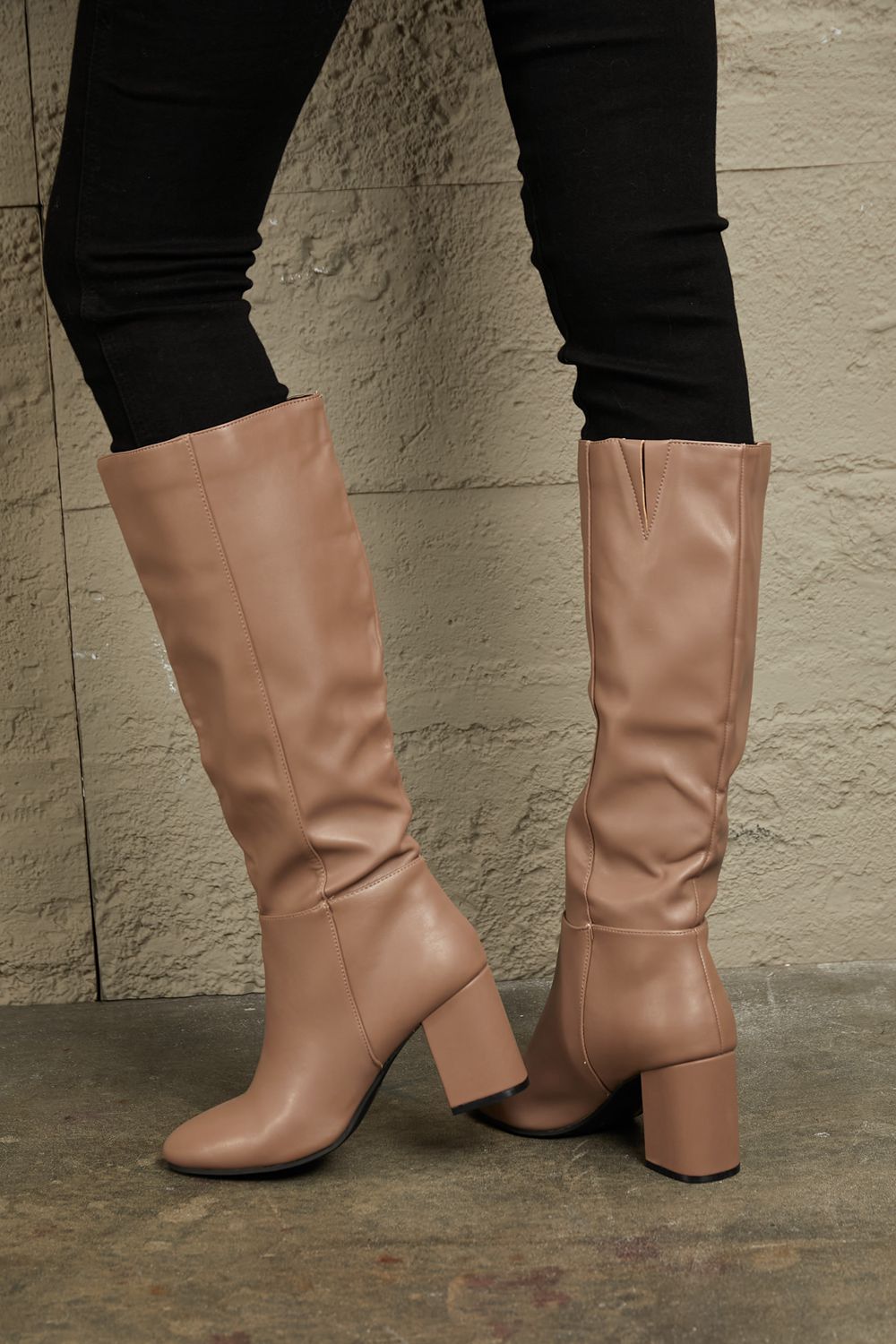 Block Heel Knee High Boots - Taupe - Southern Divas Boutique